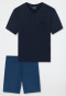 Short pyjamas V-neck chest pocket atlantic blue patterned - Comfort Essentials