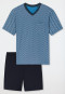 Schlafanzug kurz V-Ausschnitt Brusttasche blau gemustert - Comfort Nightwear