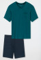 Pyjama court Encolure en V Poches poitrine bleu jean imprimé - Comfort Essentials