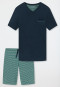 Pyjama court encolure en V motifs bleu foncé/vert - Fine Interlock