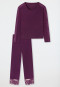 Completo da notte lungo con pantalone a 7/8 in tessuto modal con pizzo, color prugna - Sensual Premium