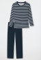 Pyjama lang biologisch katoen Bretonse strepen donkerblauw - Essential Stripes