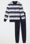 Pyjama lange blokstrepen manchetten donkerblauw - Dark Sapphire