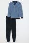 Pigiama lungo con polsini, blu con fantasia - Comfort Nightwear