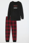 Pyjama long bords-côtes à carreaux et motif hivernal noir - Family