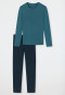 Pigiama lungo con motivo di triangoli, verde petrolio - Casual Essentials