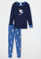 pyjama lang fijnrib biologisch katoen boorden legging pelikaan vissen donkerblauw - Natural Love