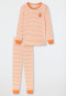 Long pajamas fine rib organic cotton cuffs stripes teddy apricot - Natural Love