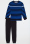 Schlafanzug lang Frottee Bündchen indigo geringelt - Nightwear
