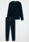 Pajamas long terrycloth cuffs midnight blue - Warming Nightwear