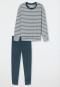Schlafanzug lang Frottee Bündchen Ringel jeansblau - Casual Essentials