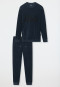 Pyjama long tissu éponge bords-côtes inscription bleu foncé - Warming Nightwear