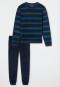 Pajamas long terry towelling cuffs stripes petroleum - Casual Nightwear