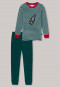 Schlafanzug lang Frottee Organic Cotton Bündchen Ringel Rakete dunkelgrün - Boys World
