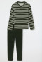 Pyjama lang badstof V-hals gestreept donkergroen - Warming Nightwear