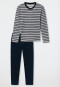 Schlafanzug lang Frottee V-Ausschnitt Streifen grau-meliert - Warming Nightwear