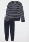 Pyjama lange badstof manchetten strepen nachtblauw - Casual Nightwear