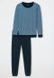 Pyjama long interlock bords-côtes bleu air imprimé - Fine Interlock