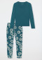 Pigiama lungo in interlock con polsini a fiori, verde - Modern Nightwear