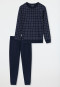 Pyjama long en interlock à poignets à carreaux bleu nuit - Fine Interlock
