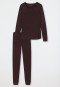Pyjama long interlock bords-côtes passepoils bordeaux - Contemporary Nightwear
