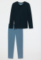 Pyjama long interlock patte de boutonnage bleu air imprimé - Fine Interlock