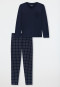 Lange pyjama van interlock, nachtblauw geruit - Fine Interlock