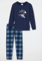 Schlafanzug lang Interlock Organic Cotton Ratte Snowboard Karo dunkelblau - Rat Henry