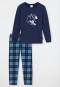 Pyjama lang interlock biologisch katoen rat snowboard geruit donkerblauw - Rat Henry