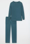 Pigiama lungo in interlock con maglia oversize, verde-blu - Modern Nightwear