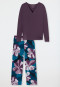 Schlafanzug lang Interlock pflaume bedruckt - Modern Nightwear
