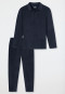 Pajamas long interlock polo collar midnight blue - Selected Premium Warming