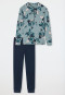 Pyjama long interlock col montant patte de boutonnage imprimé fleuri bleu-gris - Contemporary Nightwear