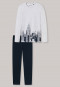 Schlafanzug lang Jersey Rundhals Skyline grau-meliert - City Wanderer