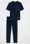 Schlafanzug lang kurzarm Organic Cotton Streifen nachtblau - 95/5 Nightwear