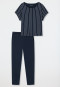 Pyjama long modal haut oversize manches courtes bleu foncé/rayé - Modern Nightwear