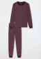 Schlafanzug lang Modal Rundhals Bündchen gestreift burgund - Long Life Soft