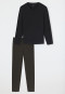Pyjama lang modal V-hals gestreept antraciet - Long Life Soft