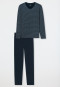 Schlafanzug lang Modal V-Ausschnitt Ringel dunkelblau - Long Life Soft