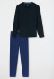 Pigiama lungo in modal con scollo a V e motivo a righe, blu notte - Long Life Soft