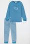 Pyjama long coton bio poignet ours rayures bleu clair - Natural Love