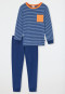 Pyjama long coton bio bords-côtes poche poitrine rayures bleu - Natural Love