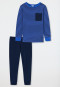 Pyjama long coton bio bords-côtes poche poitrine rayures bleu foncé - Boys World