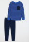 Pigiama lungo in cotone biologico con polsini e taschino sul petto, a righe, blu scuro - Boys World