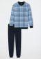 Pyjama long coton bio bords-côtes carreaux bleu air - Comfort Fit
