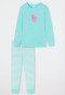 Pyjama long coton bio bords-côtes cheval rayures turquoise - Nightwear