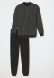 Pigiama lungo con polsini in cotone biologico a righe, antracite - Comfort Nightwear