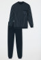 Pyjama long coton bio bords-côtes rayures bleu nuit - Comfort Nightwear