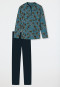 Pyjama lang biologisch katoen knoopsluiting bloemenprint petrol - Contemporary Nightwear