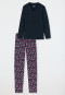 Pajamas long organic cotton button placket midnight blue - Comfort Nightwear